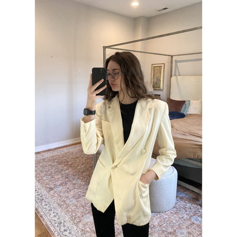 White Double Breasted Peak Lapel Blazer Women Medium Tailored - Picture 9 of 9